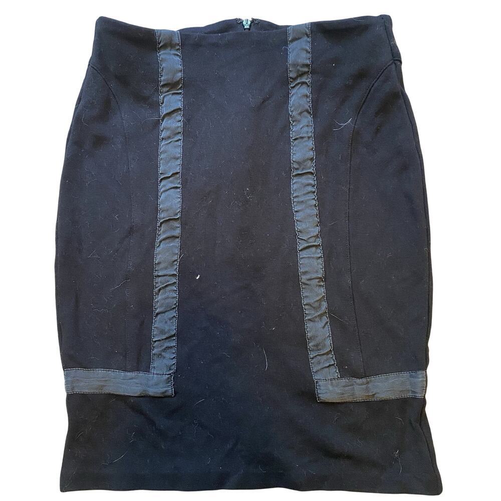 Y2K BEBE Mini Pencil Skirt 0 Black SilkyTrim Office Career Dark Goth Witch Retro